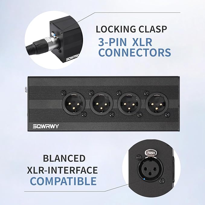 SQWRWY XLR 1 Female to 4 Male Passive Splitter | 4-Channel Galvanic Distribution for Zero-Latency Audio & DMX Adapter 4Way 1Pack