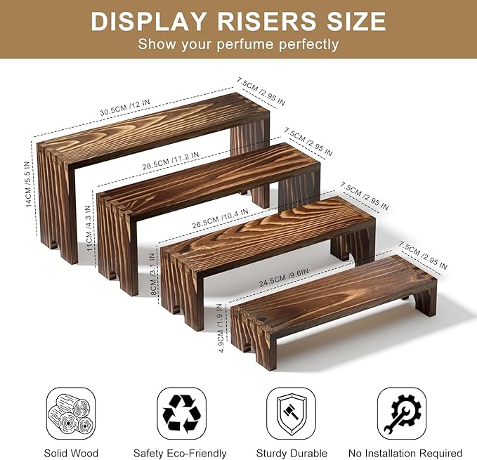 2 Set Large Wooden Tiered Risers Display Stands for Vendor Events,Stackable Wooden Cupcake Display Stand,Farmhouse Decor Wood Dessert Table Display Set,Vendor Booth Display Items,Food Display Risers for Party（12-11.2-10.4-9.6IN）