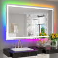 YEELAIT 55x36 Inch RGB LED Bathroom Mirror Front Light and RGB Backlit Lighted Vanity Mirror for Bathroom Wall Mounted Dimmable Anti Fog Memory Shatter-Proof IP54 Waterproof Horizontal/Vertical