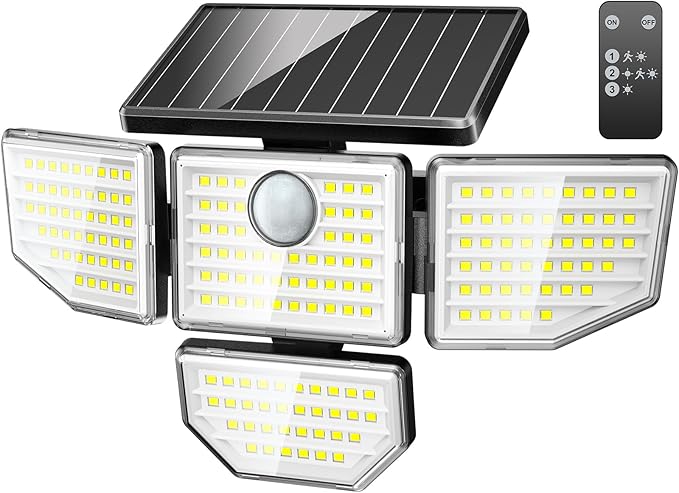 Adewalk 3000LM Outdoor Solar Light - Upgrade 4 Heads 188 LED Solar Motion Sensor Outdoor Lights, IP65 Waterproof Powered Light for Home Darkroom Backyard