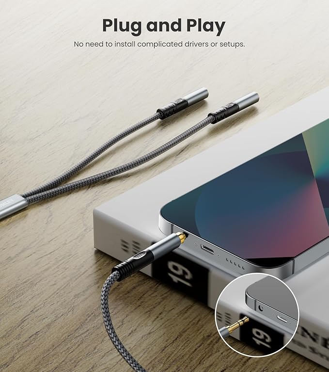 JOMLEY Headphone Splitter 1ft(0.3m), Audio Splitter 3.5mm 1 Male to 2 Female Adapter, Nylon-Braided 3.5mm Dual Headphone Jack Extension Cable for Headset, Smartphone, Tablet, Laptop