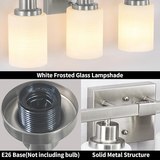DIKAIDA 38" Bathroom Vanity Light, 6-Light Nickel Vanity Lights for Bathroom, Wall Sconce Lighting with Milky White Glass Shade, Wall Lights,Bath Vintage Wall Mounted Lamps for Mirror Bedroom