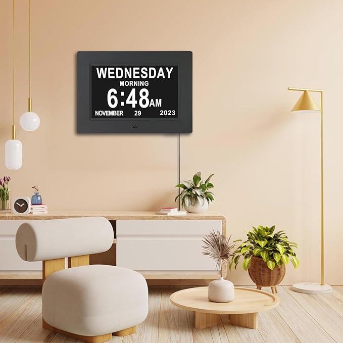 ybest 7 Inch Extra Large Day Date Time Digital Day Calendar Clock with Auto-Dimming 12 Alarm Reminders Dementia Clocks for Senior Elderly impaired Vision Memory Loss