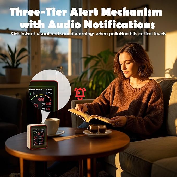 Professional 15-in-1 Air Quality Monitor with Smartphone APP - Dual Chip - Sensors Detect CO2, PM2.5/PM10, HCHO, TVOC | Real-Time Alerts & Custom Thresholds | for Home, Car, Office, Plants, Pets