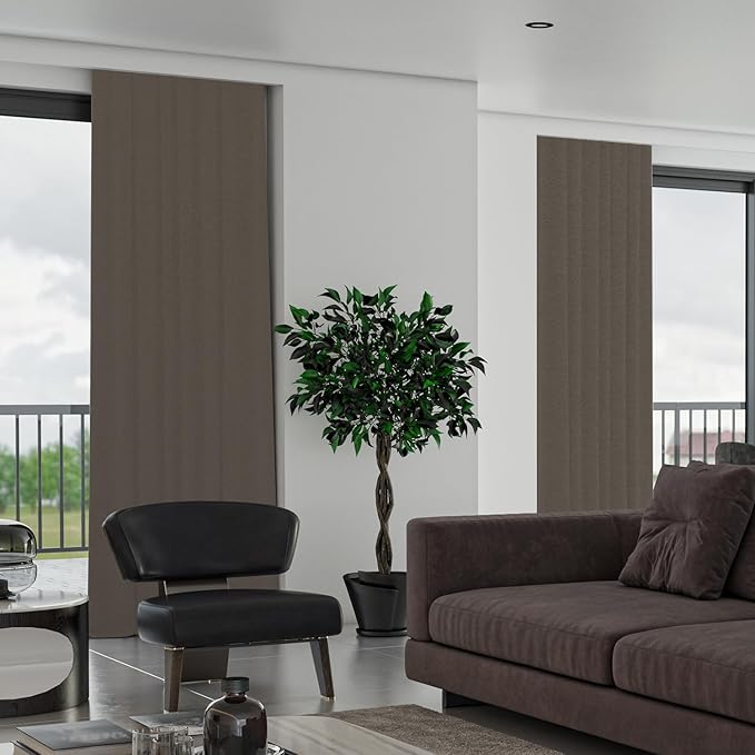 SmartWings Automatic Curtain Opener with Drapery, Motorized Vertical Blinds with Remote, Electric Closet Doors Sliding Panels Compatible with Alexa Google Homekit, 90% Blackout Coconut Brown