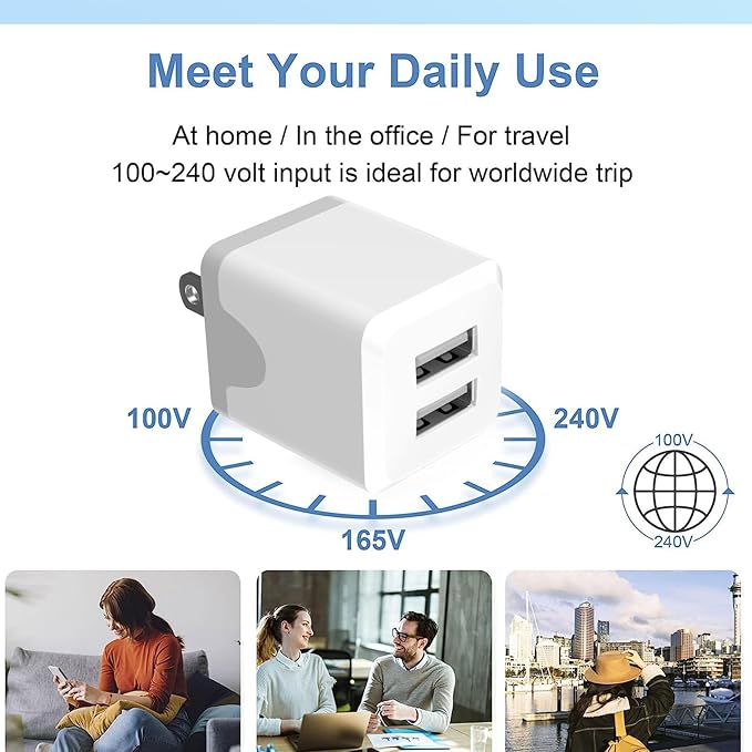 USB Wall Charger，Dual A USB Port Cube Power Plug Adapter，Fast Phone Charger Block Charging Box Brick for Phone 16 15 14 13 12 11 Pro Max 10 Se X 8 7 Plus,and More【2 Pack】