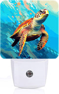 FSHVQKD Watercolor Wild Turtle Night Light,Plug Into Wall for Boys Girls Bedroom Decorative Square Night Light Lamp 0.5w Sleep Friendly