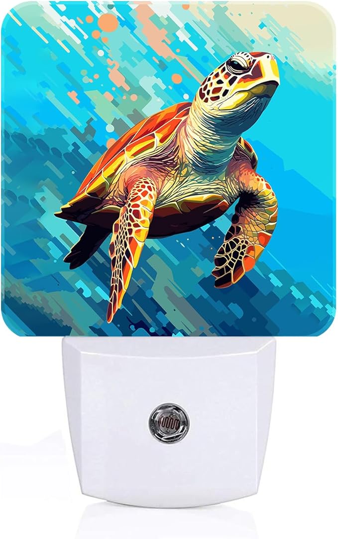 FSHVQKD Watercolor Wild Turtle Night Light,Plug Into Wall for Boys Girls Bedroom Decorative Square Night Light Lamp 0.5w Sleep Friendly