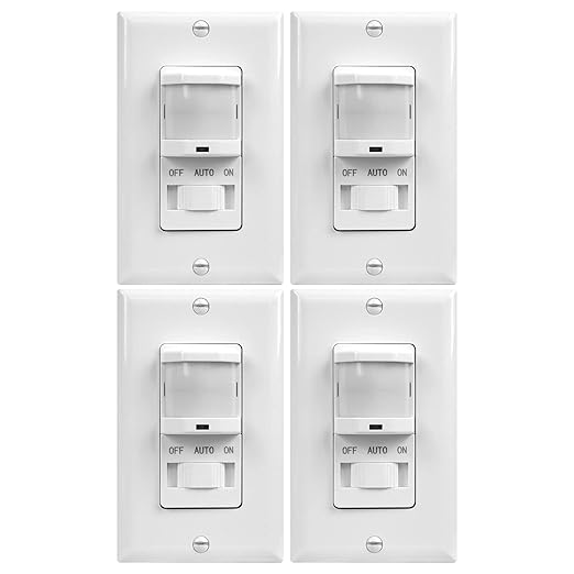 TOPGREENER Occupancy/Vacancy PIR Motion Sensor Light Switch, CDS Sensor with Learning Function, No Neutral Required, 200W Incandescent / 150W LED Load, UL Listed, Screwless Wall Plate, White, 4 Pack