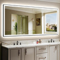 YEELAIT 88x38 Inch LED Bathroom Mirror with Lights (Front Lit and Backlit) Black Framed Lighted Vanity Mirror for Bathroom Wall Dimmable Anti-Fog Memory Tempered Glass Horizontal/Vertical