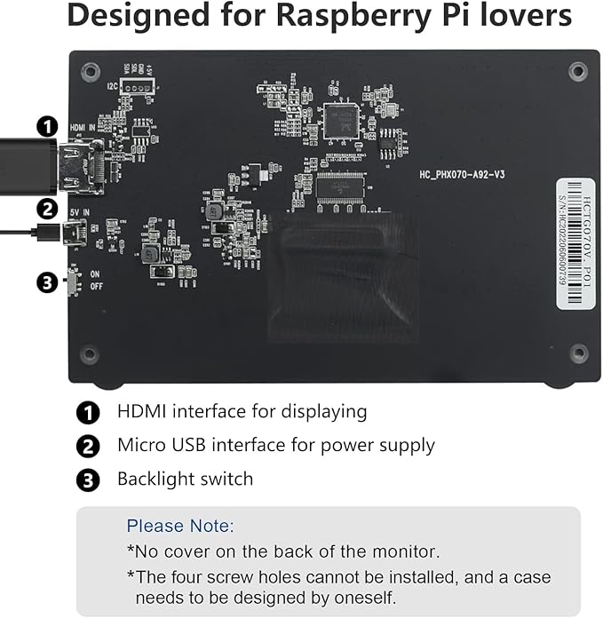 HMTECH 7 Inch Raspberry Pi Screen 800x480 HDMI Portable Monitor IPS LCD Screen Display for Raspberry Pi 5/4/3/2/Zero/B/B+ Win11/10/8/7 (Non-Touch)