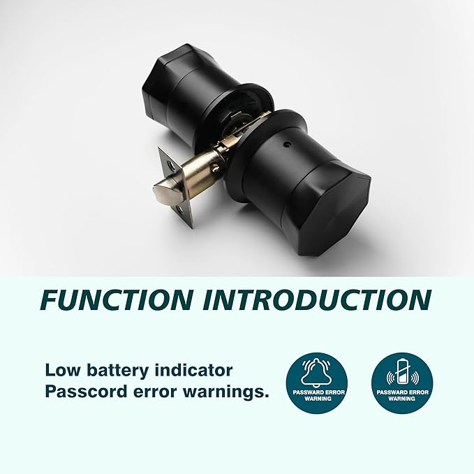 Black Door Knobs with Digital Keypad Lock, Electronic Door Lock with Handle for Home, Bedroom, Apartment, Garage, Office