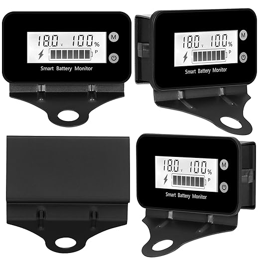 SUPNOVA Waterproof Battery Monitor with Bracket 7-100V,Car Motorcycle Golf cart Meter Digital Battery Capacity Remaining Capacity Percentage Tester with Buzzer Alarm and Temperature (White)