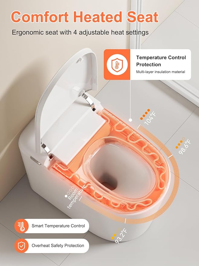 BAYTINA Smart Toilet with ADA Comfort Height Heated Seat, Night Light, Tankless Auto Toilet Flushing, Foot Sensor Operation, Modern Elongated One-Piece Toilet for Bathrooms