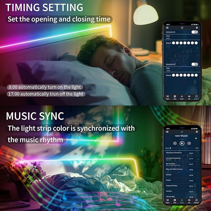 BUNACET 40ft COB RGB+IC LED Strip Lights, Bright Dream Color COB LED Light Strip with RF Remote App Control Music Sync Color Changing for Game Room Bedroom Kitchen Lighting Home Decor（2 Rolls）