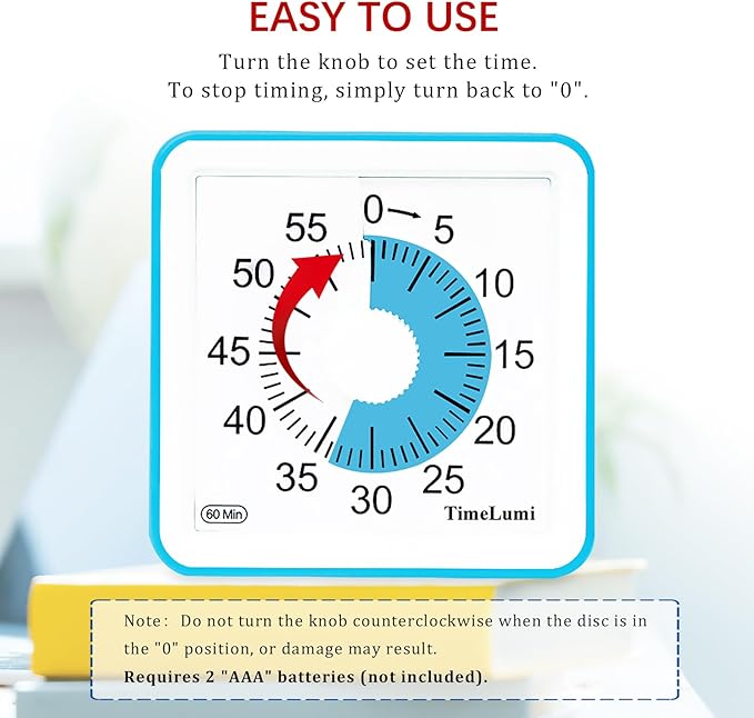 TimeLumi 60-Minute Visual Timer for Kids, Time Management Tool Study Classroom Timer, Home Edition Silent Countdown Timer for Toddler, Teachers and Adults (Blue)