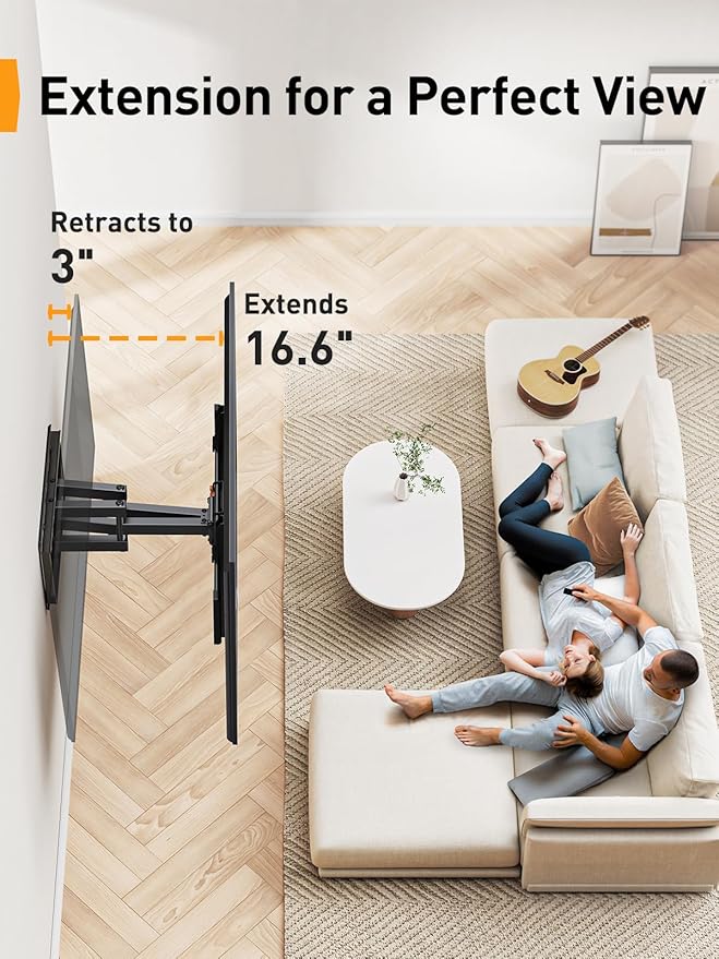 Perlegear UL Listed Full Motion TV Wall Mount for 42-90 inch TVs up to 132 lbs, TV Mount with Dual Articulating Arms, Tool-Free Tilt, Swivel, Extension, Leveling, Max VESA 600x400mm, 16" Studs, PGLF8.