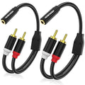 HOSONGIN RCA to 3.5mm Female Adapter (6-Inch) 2 Pack - Gold Plated Audio Converter for Headphones, Turntables, Car Stereos & Streaming - Connect Old School Gear to Modern Devices