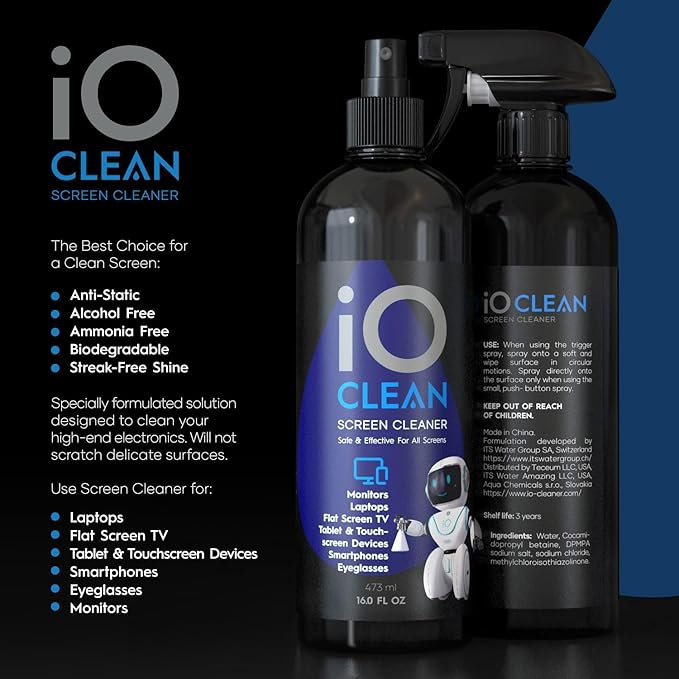 Screen Cleaner Spray (16oz + mini Cleaner) – Best Large Cleaning Kit for LCD LED OLED TV, Smartphone, iPad, Laptop, Touchscreen, Computer Monitor, Electronic Devices, Microfiber Cloth and 2 Nozzles
