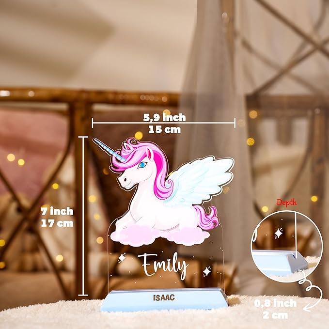 hun concept Personalized Unicorn Night Light for Kids – Custom Name LED Lamp, Cute Acrylic Unicorn Design, Baby Room & Nursery Decor, Magical Gift for Girls, Birthday Gifts