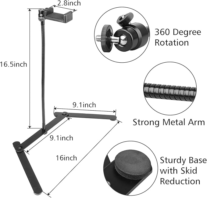 Photo Copy Pico Projector Stand,Chromlives Overhead Tripod Video Stand for Phone,Adjustable Tabletop Overhead Phone Mount,Gooseneck Mini Tripod Stand for Teaching Streaming Baking Crafting