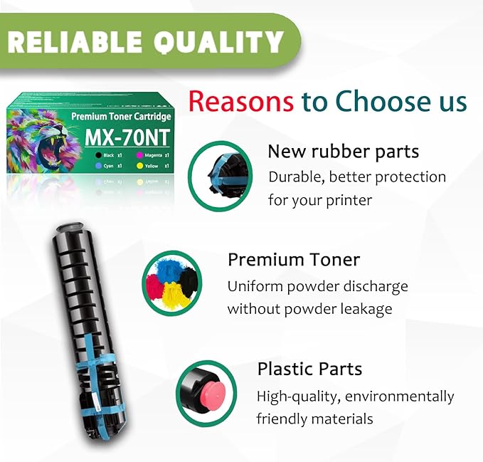 ERNZAT MX-70NT Toner Cartridge Compatible for Sharp MX-70NT MX-70NTBA MX-70NTCA MX-70NTMA MX-70NTYA Toner Cartridges Work for Sharp MX-5500 MX-5500N MX-6200 Printers