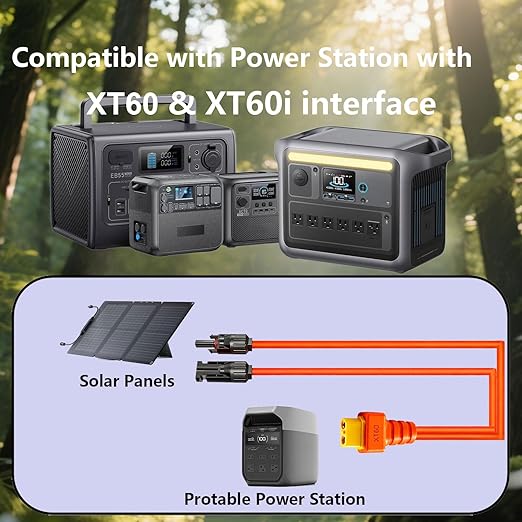 iHaospace XT60 to Solar Connector Cable 10FT/16.4FT/25FT 12AWG,XT60 Extension Cable for ECOFLOW River and Delta Series BLUETTI EB55 Power Station Solar Panel (16.4FT/5M)