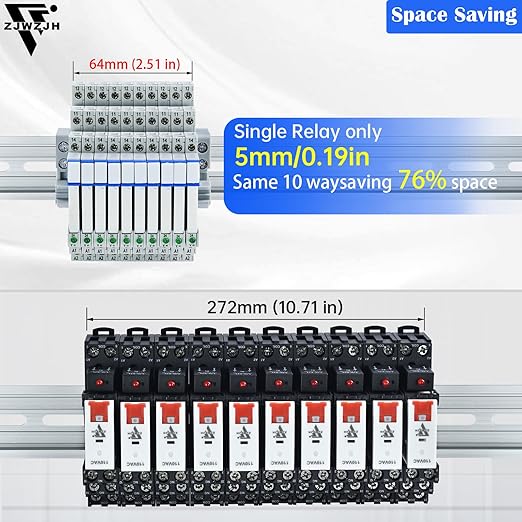 10Pcs 5 Volt Relay Miniature Power Relay 5V DC 6Amp SPDT with LED Indicator Socket Base 41F-1Z-C2 with Jumper Separator Socket Base DIN Rail UL Certification