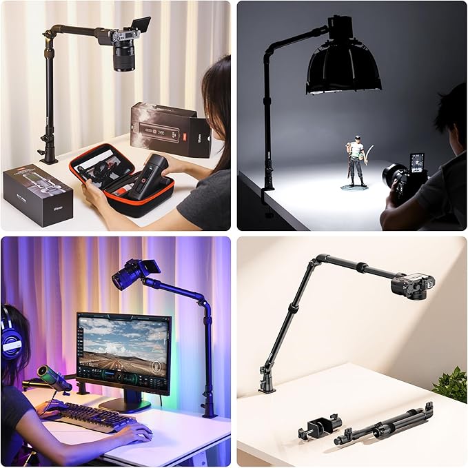 ULANZI ZJ02 Camera Desk Mount Overhead Magic Arm, 98cm/38.6inch Aluminum Adjustable Articulating Arm with 1/4" Ball Head for Cameras DSLR Lights Mount for Live Streaming/Photo Video Shooting