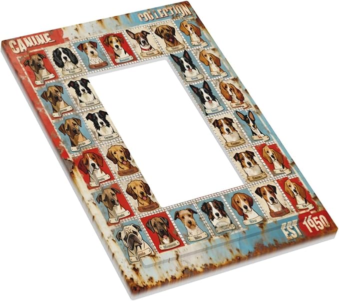Bvtewkhz Dogs Funny Puppy Pets Vintage 1 Gang Single Rocker Decorative Outlet Covers Light Switch Plate Electrical Receptacle Switchplate For Bathroom Kitchen Bedroom