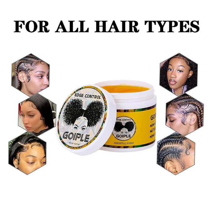 Goiple Edge Control Wax for Women Strong Hold Non-greasy Edge Smoother Pineapple Scent (4oz+0.7oz+Edge Brushes*2+ Edge Scarf)