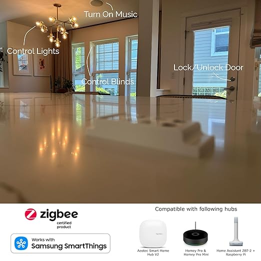 zunzunbee Slate Switch – Zigbee 3.0 Smart Wall Button Remote, Works with SmartThings, 8 Programmable Touch Buttons, Battery Powered, Includes Temperature Sensor