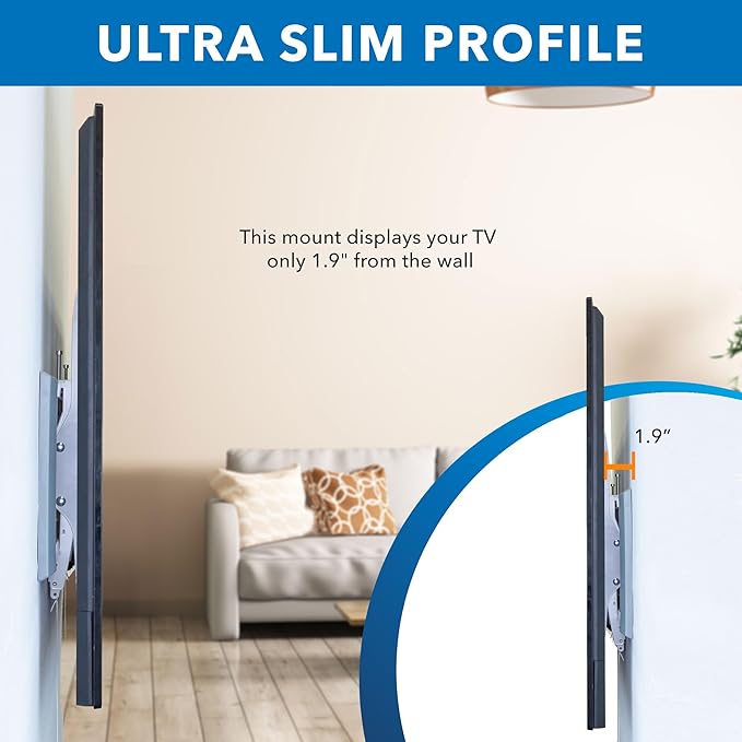 Mount-It! Tilting TV Wall Mount for 43"-90" TVs, Ultra Slim Heavy-Duty TV Mount with Low Profile 1.9", VESA 200x200 to 800x400, Supports up to 165 lbs, White