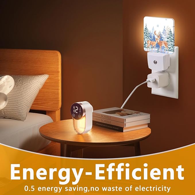 GANTINIR Vintage Deer Forest Night Light, Plug-into Winter Animals Nightlight White LED Lamp, Energy Efficient Decor Desk Lamp for Bedroom Hallway Stairs Bathroom