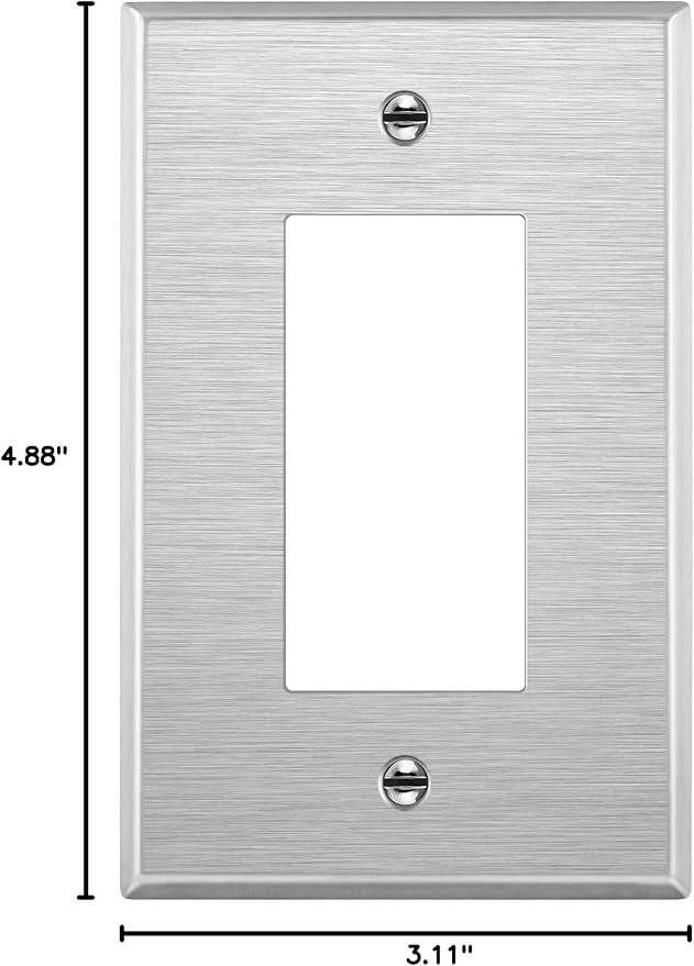 ENERLITES Decorator Switch or Outlet Metal Wall Plate, 430 Stainless Steel, Corrosion Resistant, Mid-Size 1-Gang 4.88" x 3.11", UL Listed, 7731M, Silver