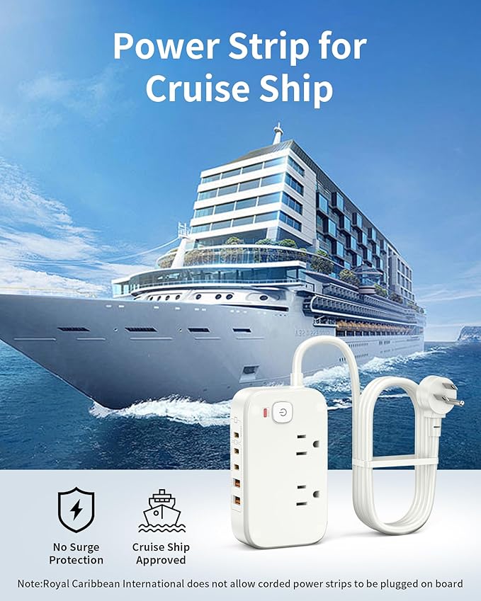 KWRNVO 5FT Portable USB C Power Strip Surge Protector PD 20W Flat Wall Plug Charger Multipl Outlets with 2500W AC Outlets, 3 USB-C Ports, 2 USB-A Ports for Home/Office/Travel