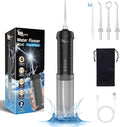 JNGOODS Mini Portable Water Flosser Oral Irrigator Water Teeth Cleaner Pick, Telescopic Water Tank, 4 Modes & IPX7 Waterproof, Home & Travel Water Flossers for Teeth, Braces Bridges Care. (Black)
