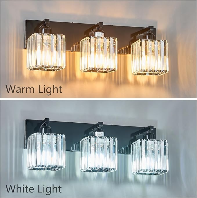 FDPBY Modern Bathroom Vanity Light 3-Lights Plating Black Crystal Bathroom Wall Light Vanity Light Fixtures
