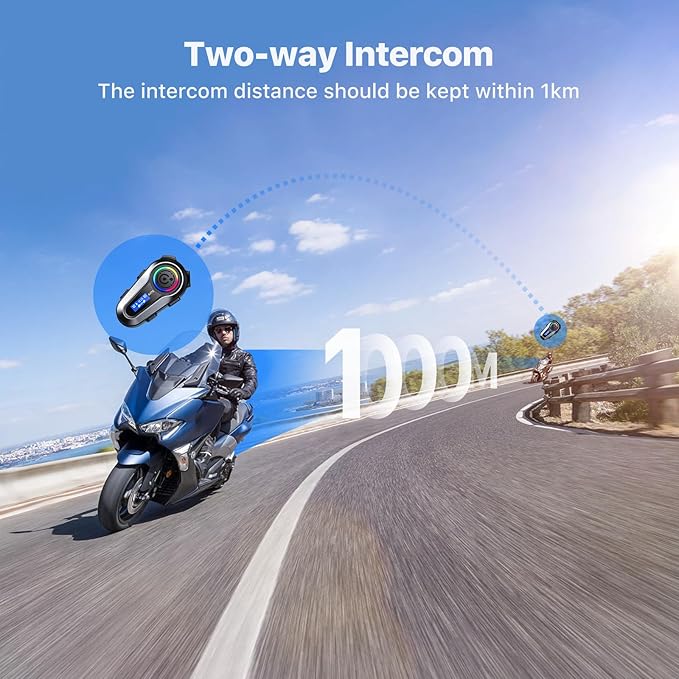 SUOOKC Motorcycle Bluetooth Headset 2 Riders Intercom Headphone Motorcycle Helmet Speakers with Noise Cancellation&Music Sharing for Motorcycling Riding Skiing Climbing