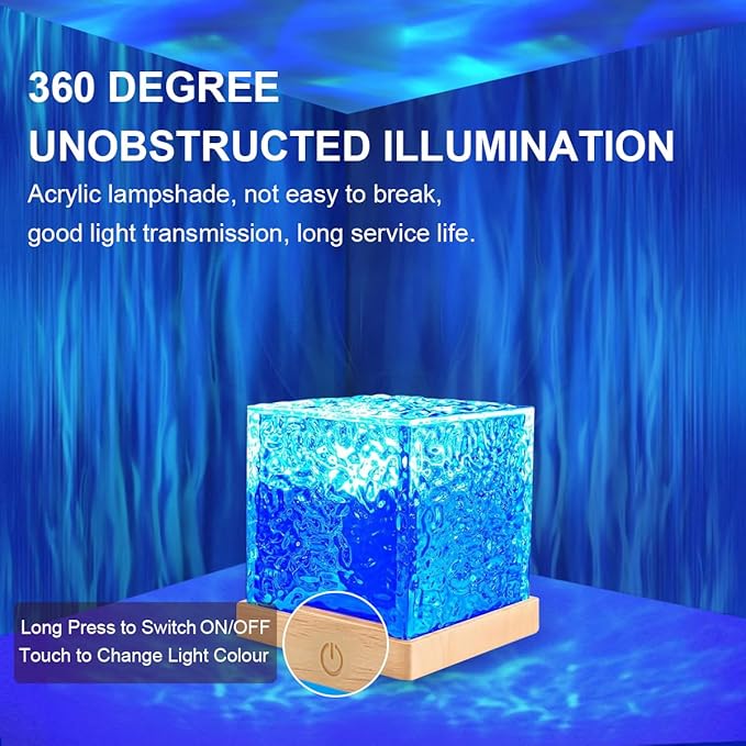 ACENZ Ocean Wave Projector Light,16 Colors Ocean Lamp Water Ripple Cube Night Light with Remote for Bedrooms,Games, Birthdays,Festivals (Ocean Lamp)