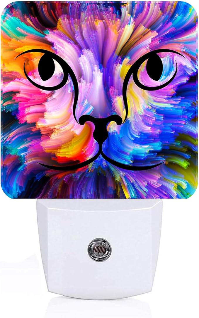 FSHVQKD Colorful Cat Face Night Light,Plug Into Wall Decor for Stairway,Hallway,Kitchen,Dusk to Dawn Sensor Nightlights for Boys/Girls/Women/Men Room Gifts