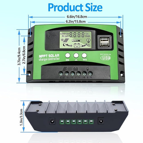 100A MPPT Solar Charge Controller 12v/24v Current Auto Focus MPPT Tracking Charge with LCD Display Dual USB Solar Regulator Charge Controller Multiple Load Control Modes