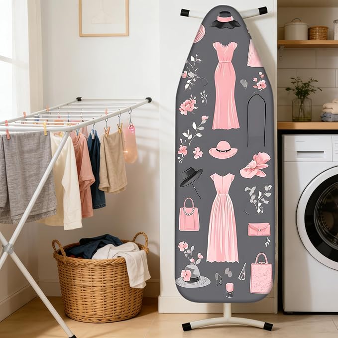 Nuxovilar Ironing Board Cover Needle Cotton 15x54 Inches | Ironing Board Cover and Pad Pink Fashion Design Needle Cotton for Bedroom, Dressing Area, Laundry Space