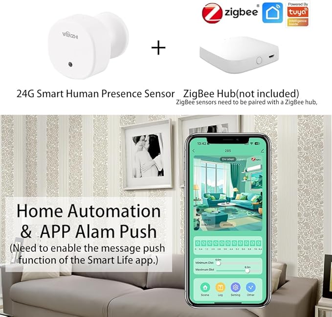 Presence Sensor, WenzhiIoT Smart Motion Sensor Zigbee 24 GHz Radar MmWave Presence Sensor Movement Body Motion Detection with illuminance Tuya Smart Life Home Assistant