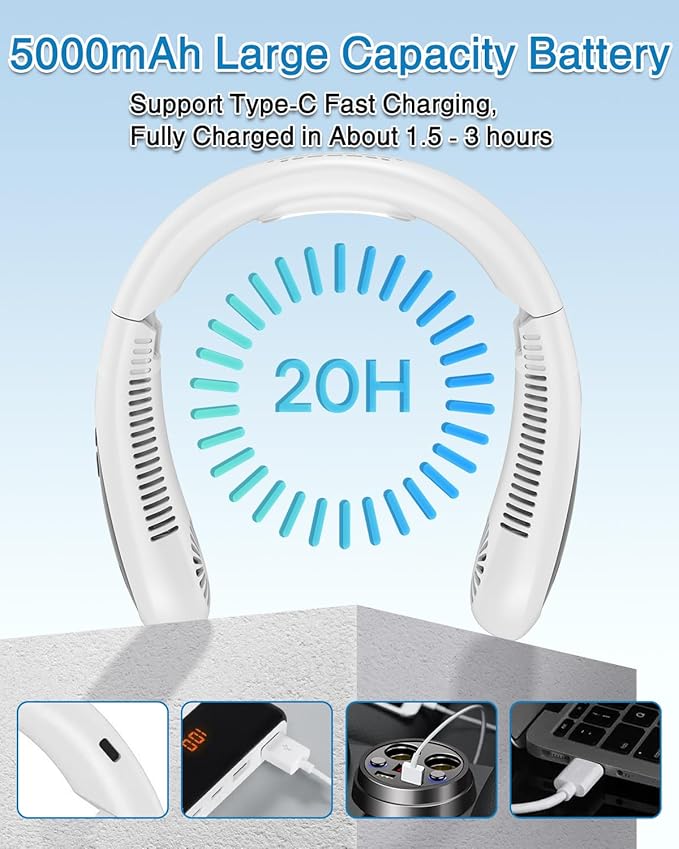 GAITIR Neck Air Conditioner, Portable Neck Fan with Cooling Plate 360°Cooling Airflow, 5000mah Rechargeable USB Fan Hands Free Bladeless Wearable Foldable Mini Fan for Men Women Home Office Outdoor