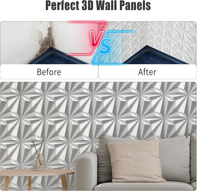 33-Piece 3D Embossed PVC Wall Panel Set – 12x12 Inch Textured Wall Decor – Quick Install, Water-Resistant – Modern Accent Panels for Living Room, Game Room, Bedroom – 33 Sq.Ft. Total Coverage