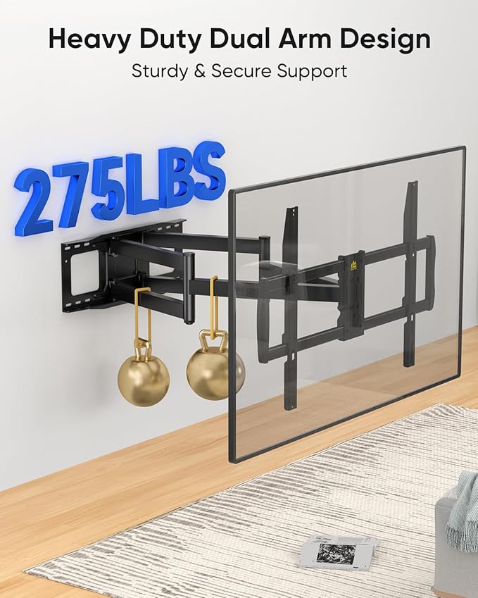 FORGING MOUNT Long Arm TV Wall Mount with 42.9 inch Extension and Power Strip for 60–120 Inch TVs, Heavy Duty Full Motion TV Mount,VESA 900x600mm,up to 275 lbs,Smooth Swivel, Tilt,16”-24” Wood Studs