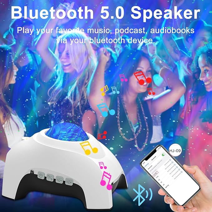 CIMELR Aurora Star Projector with Bluetooth Speaker & White Noise – Northern Lights Galaxy Night Light for Bedroom, Remote Control Ceiling Projector for Kids & Adults, Home Theater Decor (White)