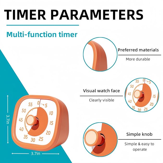 Visual Timer for Kids - 60 Minute Visual Kids Timer for Classroom Home Office, Countdown Timer for Cooking Teaching Working Meeting (Orange)