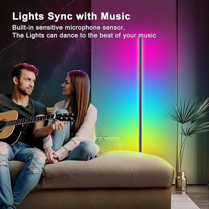 Bcmsda RGB LED Floor Lamp, RGB LED Corner Lamp with Music Sync, Remote Control Color Changing Ambience Light, 16 Million DIY Colors Timer Setting for Living Rooms, Bedrooms and Gaming Rooms